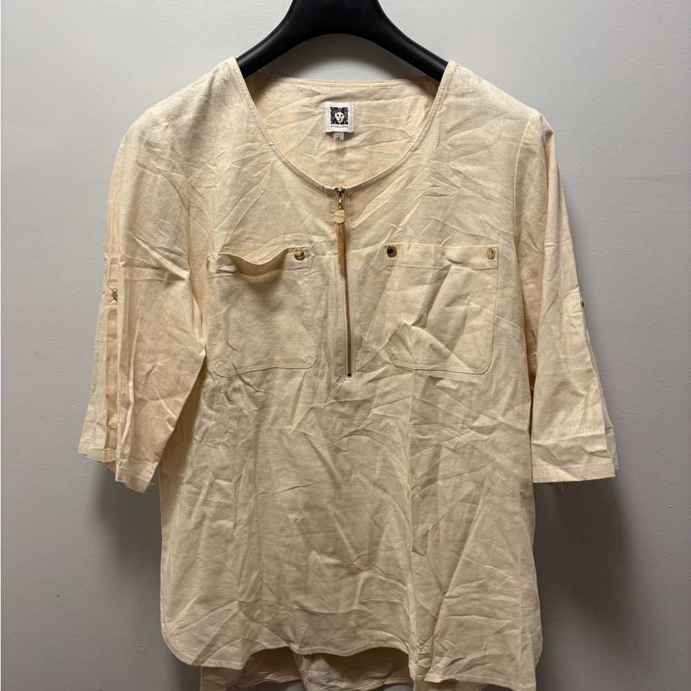 Anne Klein Women’s Classic Beige Tunic with Gold Accents